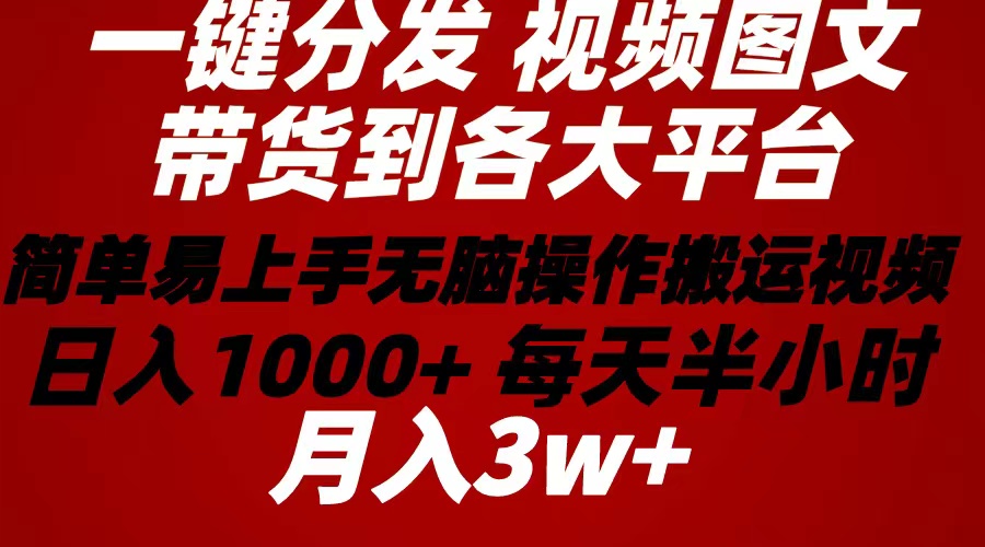 2024年 一键分发带货图文视频 简单易上手 无脑赚收益 每天半小时日入1…