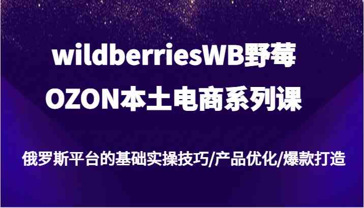 wildberriesWB野莓/OZON本土电商系列课，俄罗斯平台的基础实操技巧/产品优化/爆款打造