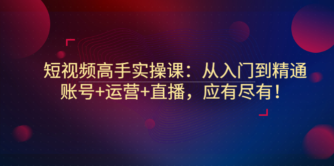 短视频高手实操课：从入门到精通，账号+运营+直播，应有尽有！