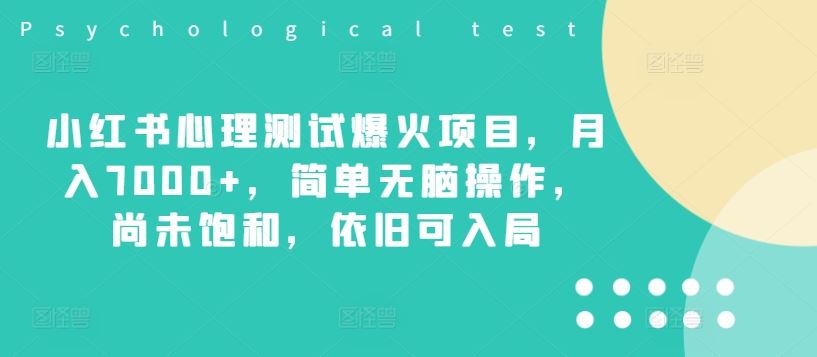 小红书心理测试爆火项目，月入7000+，简单无脑操作，尚未饱和，依旧可入局