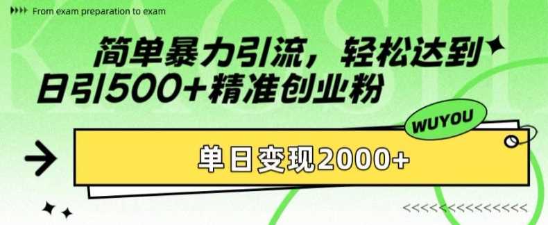 简单暴力引流，轻松达到日引500+精准创业粉，单日变现2k【揭秘】