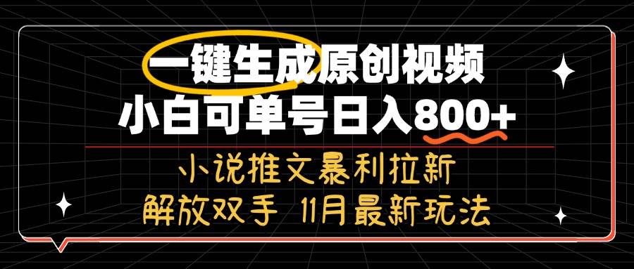 11月最新玩法小说推文暴利拉新，一键生成原创视频，小白可单号日入800+…