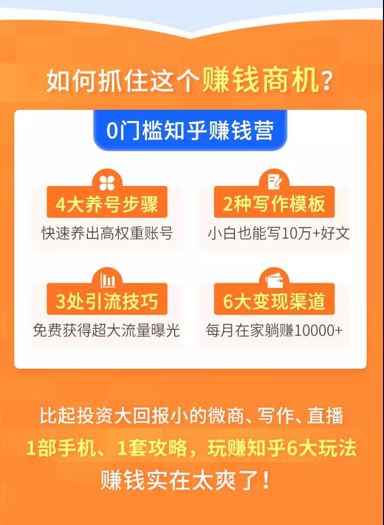 知乎赚钱实战营，0门槛，每天1小时 在家每月躺赚10W+