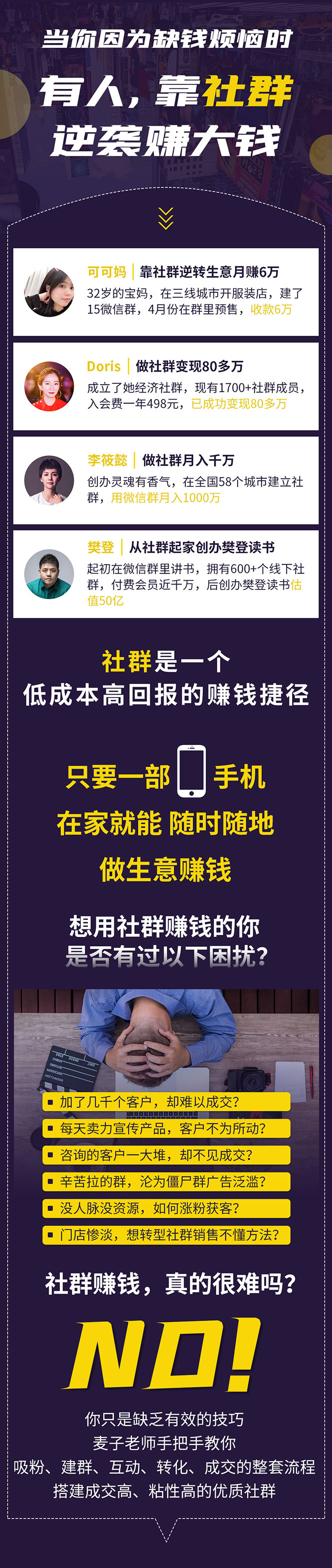 零基础社群赚钱课：从0到1实操引流变现，帮助18W学员实现月入几万到上百万