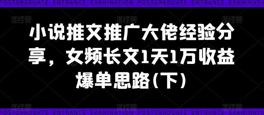 小说推文推广大佬经验分享，女频长文1天1万收益爆单思路(下)