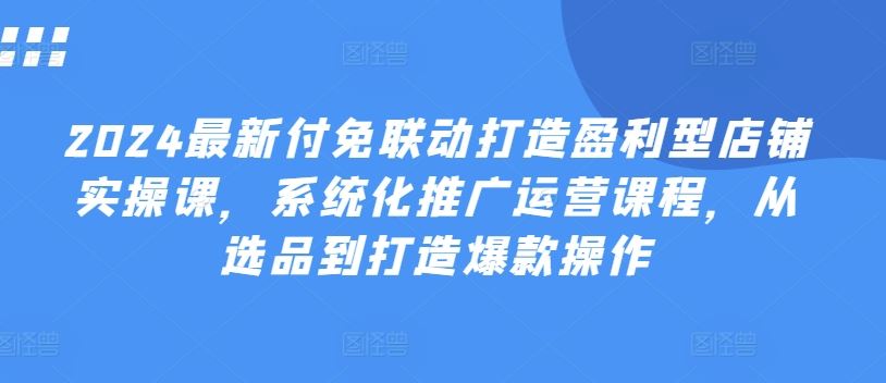 2024最新付免联动打造盈利型店铺实操课，?系统化推广运营课程，从选品到打造爆款操作