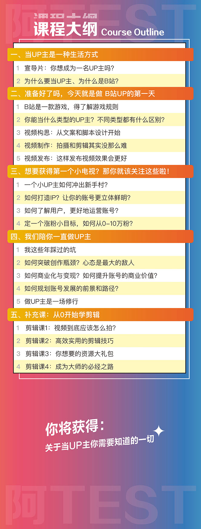 百万粉丝UP主独家秘诀：冷启动+爆款打造+涨粉变现 2个月12W粉（21节视频课)