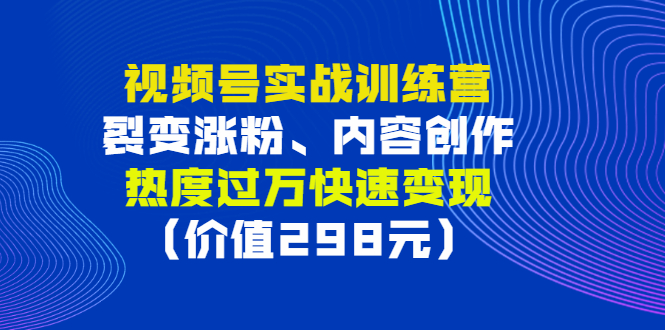 视频号实战训练营，裂变涨粉、内容创作、热度过万快速变现