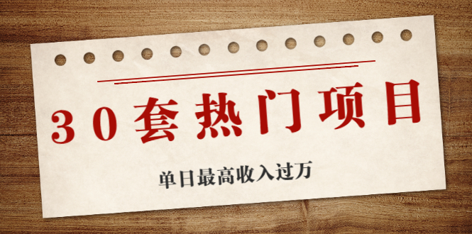 30套热门项目：网赚项目、朋友圈、涨粉套路、抖音、快手 单日最高收入过万