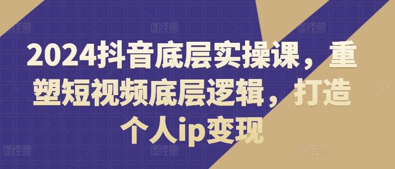 2024抖音底层实操课，?重塑短视频底层逻辑，打造个人ip变现