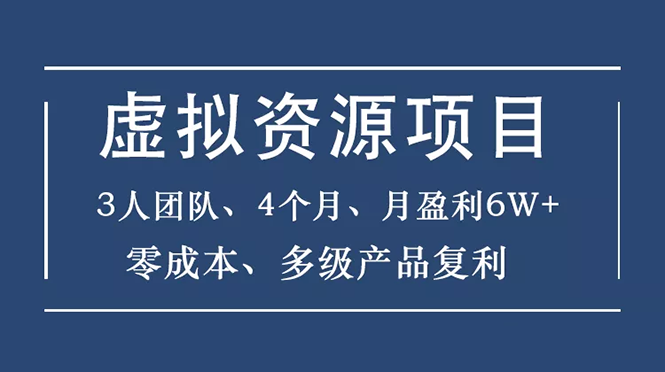 虚拟资源项目-新手、3个团队 4个月 月盈利6W+零成本、多级产品复利