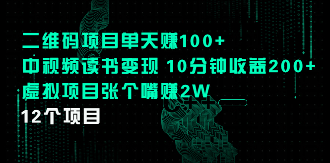 二维码项目单天赚100+中视频读书变现 10分钟收益200+虚拟项目张个嘴赚2W