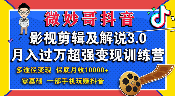 影视剪辑及解说3.0：零基础，一部手机玩赚抖音，多途径月收入10000+