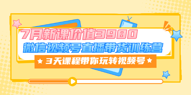 微信视频号直播带货训练营，3天课程带你玩转视频号：7月新课