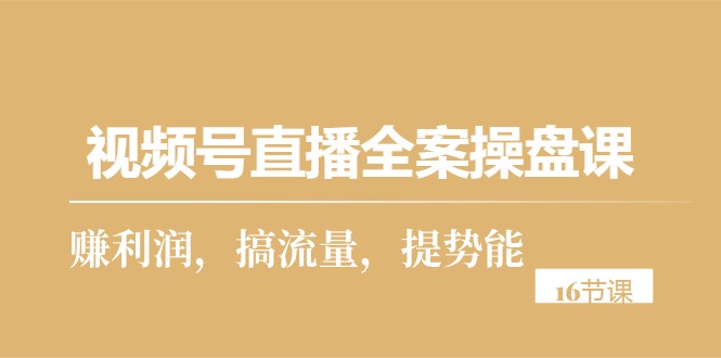 视频号直播全案操盘课，赚利润，搞流量，提势能