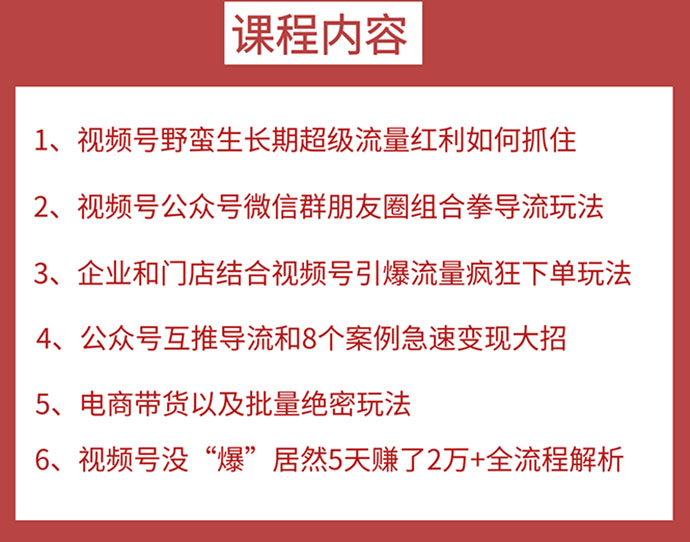 视频号训练营第2期：引爆流量疯狂下单，5天赚2万+全流程解析！