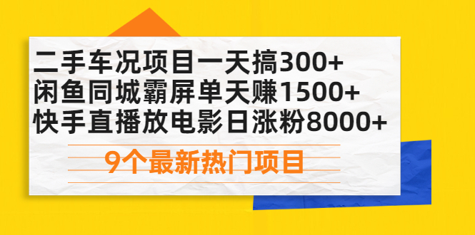 二手车况项目一天搞300+闲鱼同城霸屏单天赚1500+快手直播放电影日涨粉8000+