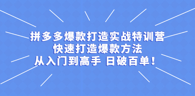 拼多多爆款打造实战特训营：快速打造爆款方法，从入门到高手 日破百单