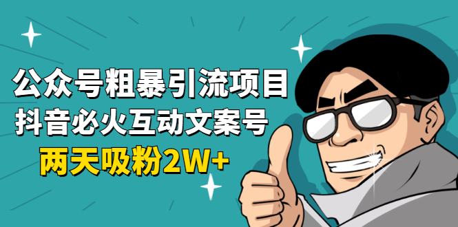 公众号粗暴引流项目：抖音必火互动文案号，两天吸粉2W+