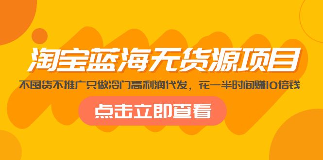 淘宝蓝海无货源项目，不囤货不推广只做冷门高利润代发，花一半时间赚10倍钱