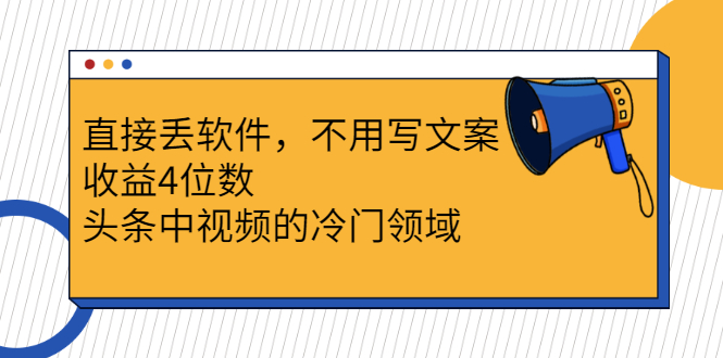 直接丢软件，不用写文案，收益4位数头条中视频的冷门领域